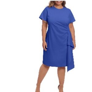 Maggy London Sheath Dress Short Sleeve Ruffled in Royal Blue 16W